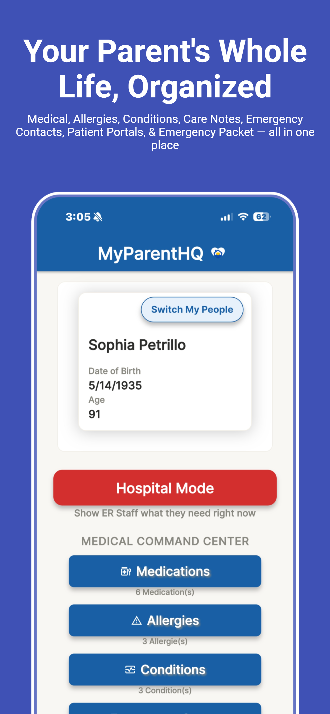 MyParentHQ parent profile and medical command center